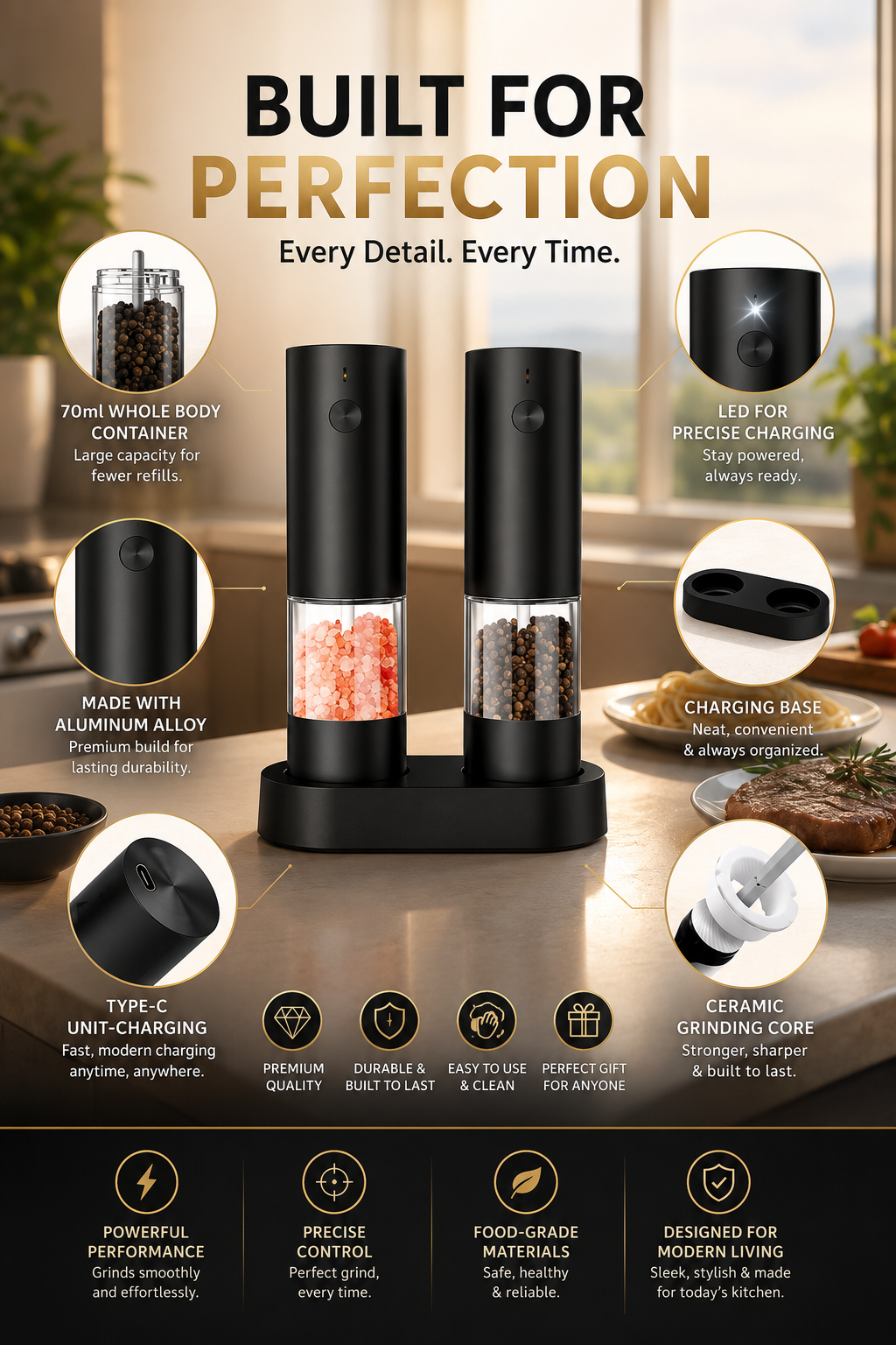 One-Touch Electric Salt & Pepper Grinder Set