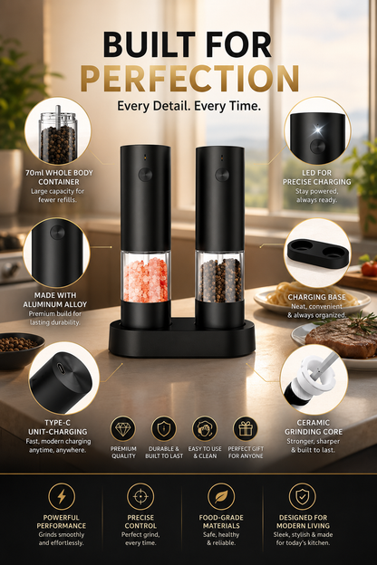 One-Touch Electric Salt & Pepper Grinder Set