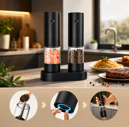 One-Touch Electric Salt & Pepper Grinder Set