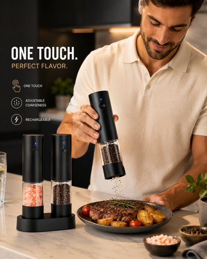 One-Touch Electric Salt & Pepper Grinder Set